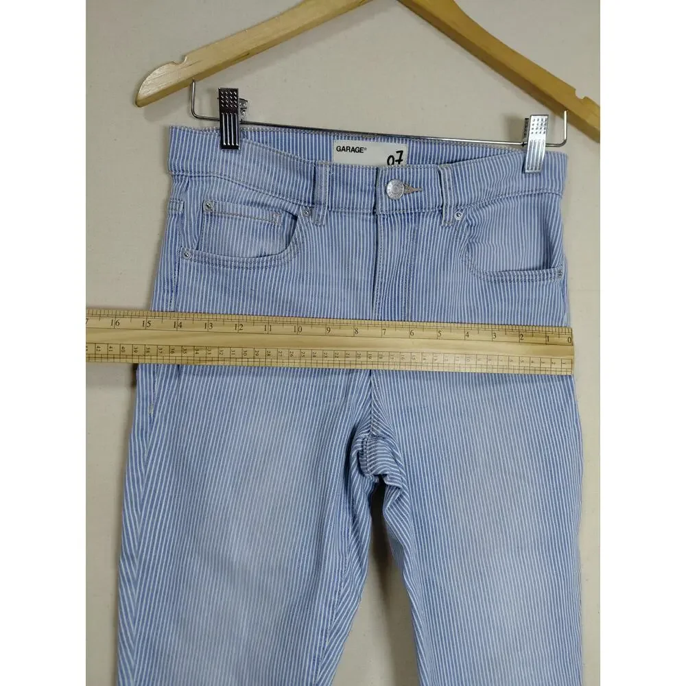 Garage Cotton Blend Blue Striped Skinny Stretch Jeans Women Size 7